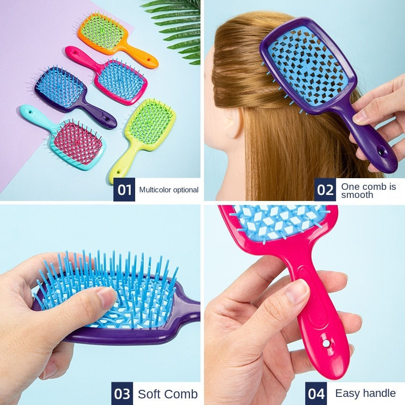 Thumbnail: Hair comb Detangling Tangled Hair Comb Hollow Out Massage Combs Anti-static Hai