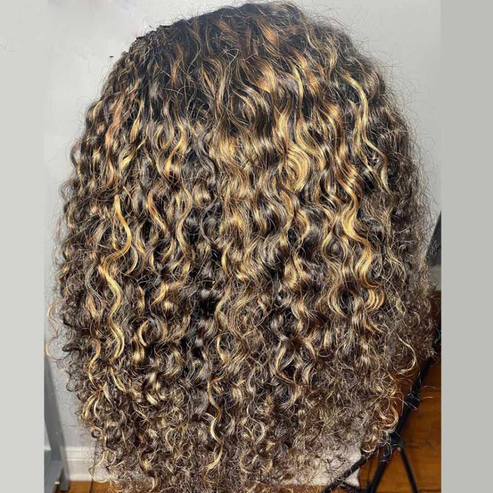 Thumbnail: Short Bob 24 inch Highlight Blonde Curly U Part Wig European Remy Human Hair Wi