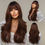 Thumbnail: Long Dark Ombre Wine Red Brown Synthetic Wigs with Bangs Natural Wavy Hairs Wig