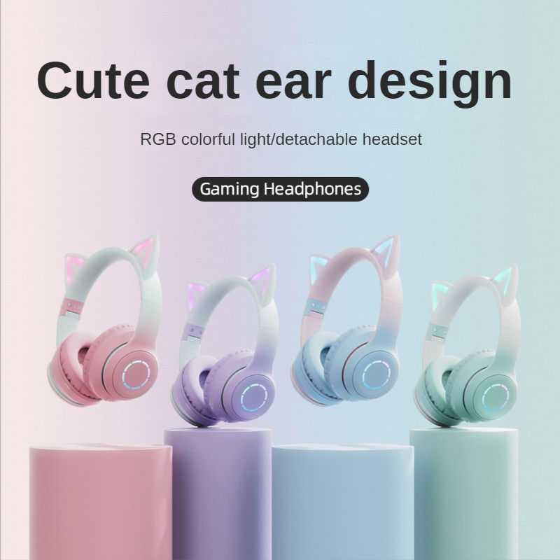 Thumbnail: New cat ear gaming headphones wireless/wired with Bluetooth 5.1 detachable micr