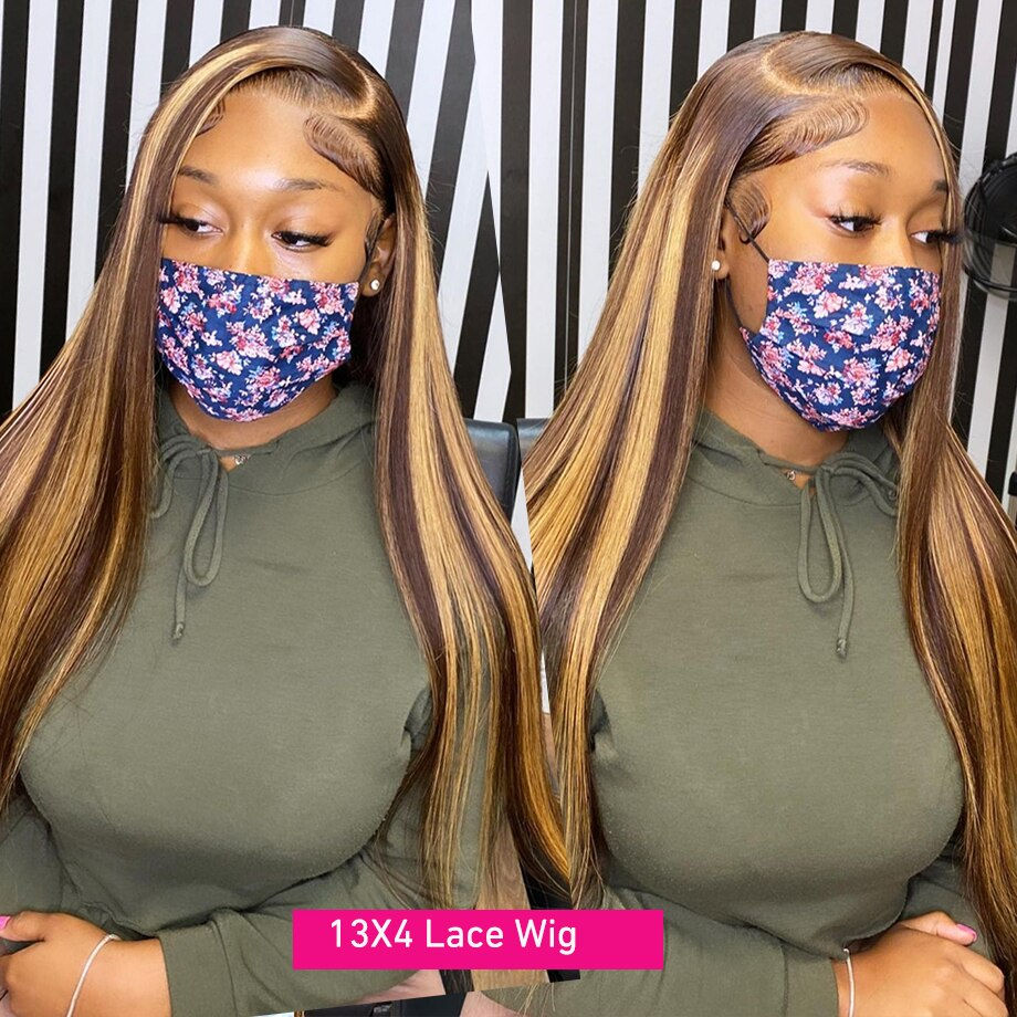 Thumbnail: 30 Inch Highlight Wig Straight Lace Front Wigs Colored Human Hair Wigs Honey Bl