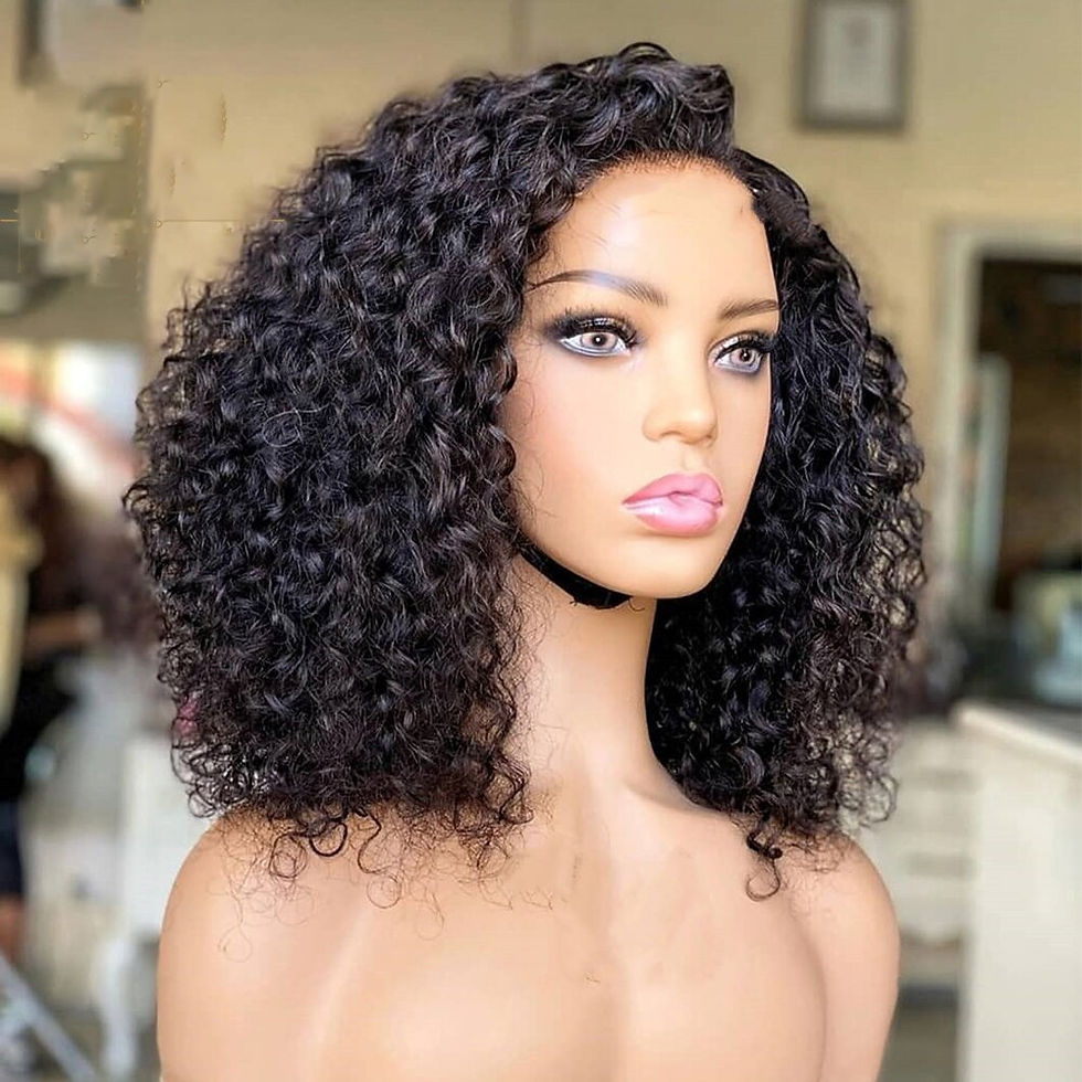 Thumbnail: Soft Natural Black Middle Part Kinky Curly Short Bob 180%Density Machine Wig Fo