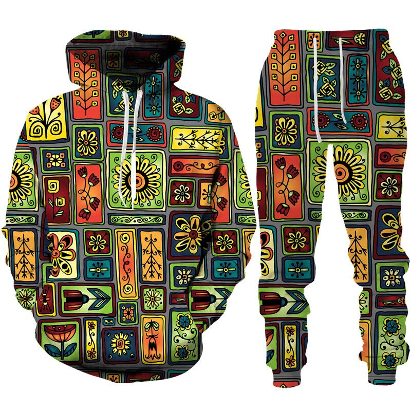 Thumbnail: Colorful Folk-Custom 3D Print Hoodie+Pants Suit Men Women Long Sleeve Sports Tr