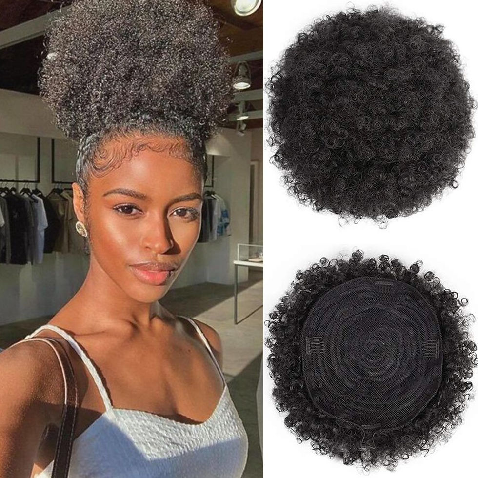 Thumbnail: Synthetic Short Afro Puff Bun Ponytail African American Wrap Black Gray Fake Po