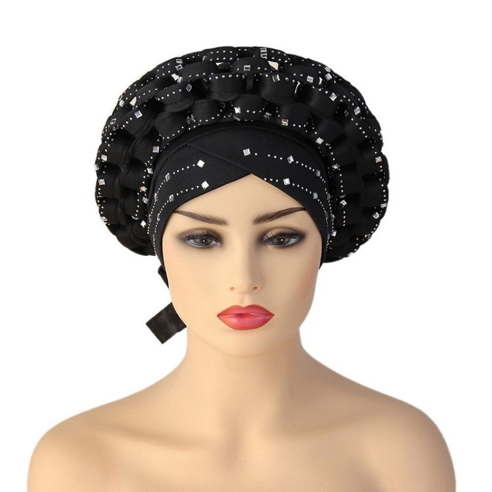 Thumbnail: Inlaid with Diamonds African Pattern Pre-Tied Bonnet Turban Knot Cap Headwrap H