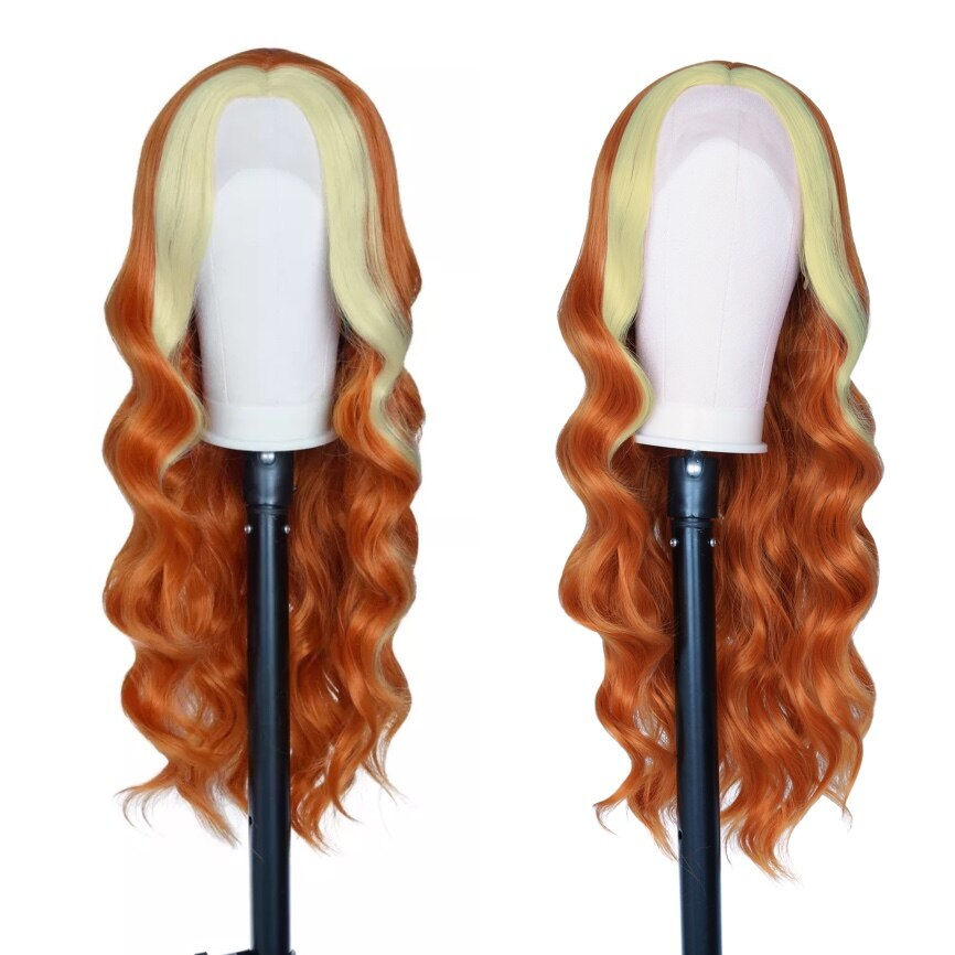 Thumbnail: Ginger Brown Wig Synthetic Lace Wigs For Women Lace T Part Glueless Pre Plucked
