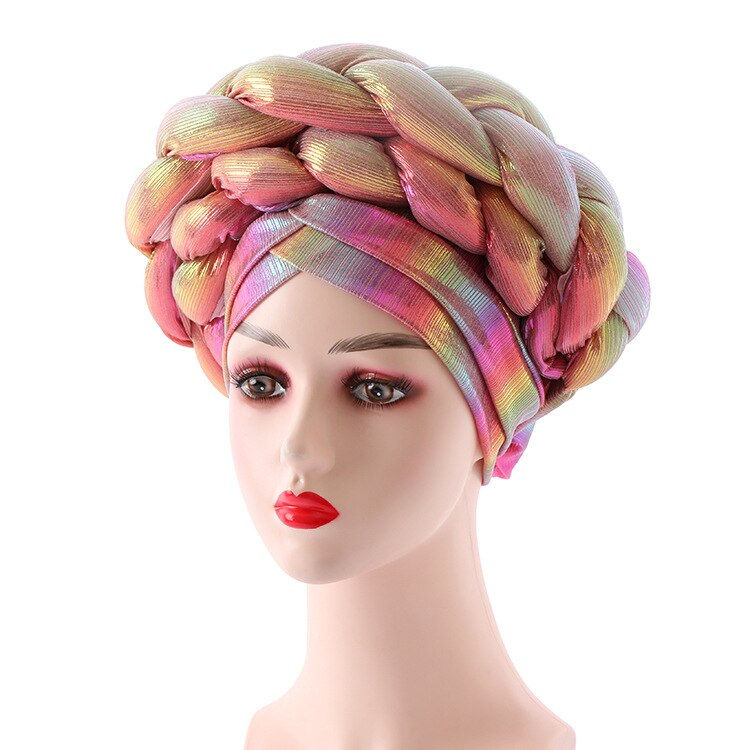 Thumbnail: Colorful Ready To Wear Robe Aso Oke Gele African Pattern Headwrap Pre-Tied Bonn