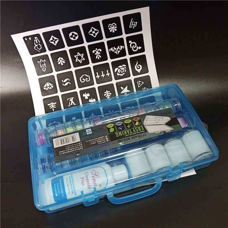 Thumbnail: Temporary Diamond Glitter Tattoo Kit 24 Colors Powder 4 Glue Stencil Hollow Tem