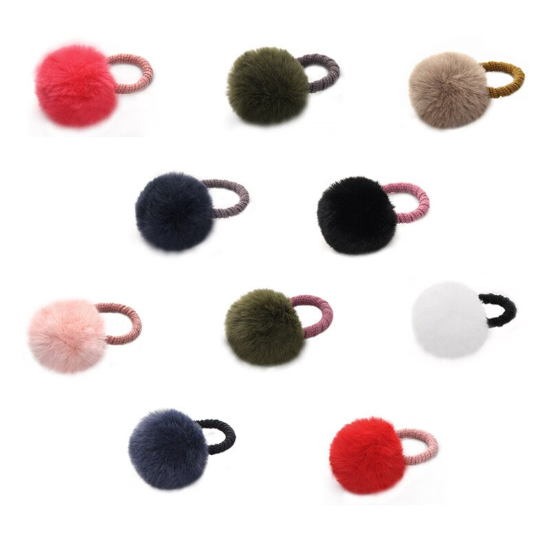 Миниатюра: 10pcs/set Multicolor Hair Bands Cute Furry Ball Elastic Hair Ties For Children 