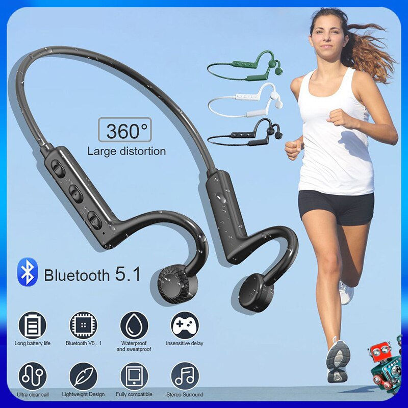 Bone Conduction Wireless Bluetooth Headphones Sport TWS Bluetooth Neckband Head