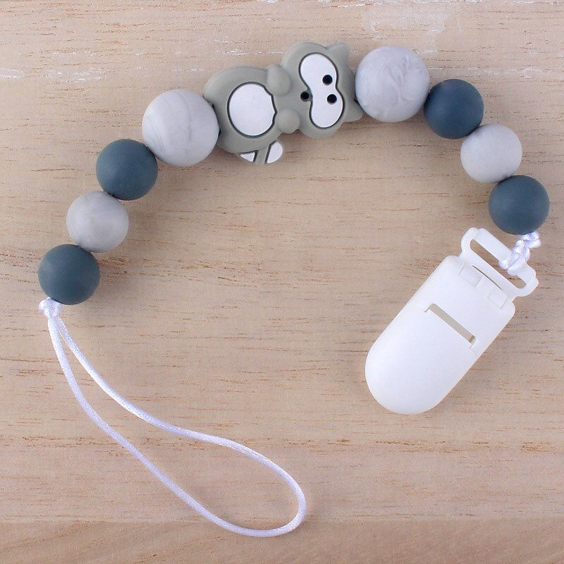 Thumbnail: Cartoon Animal Silicone Beads Teething Pacifier Clips Baby Pacifier Holder Dumm