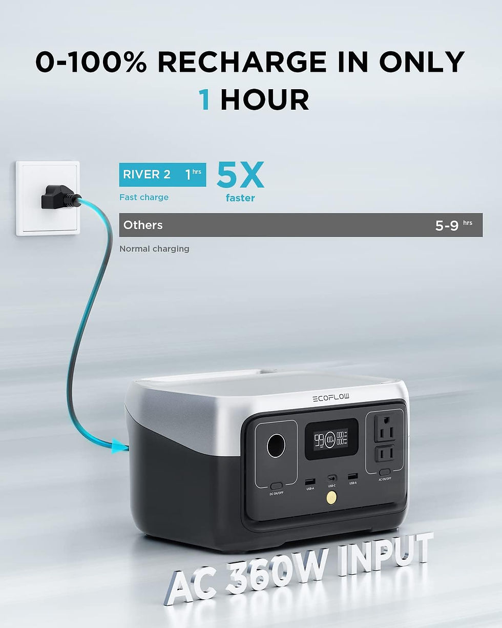 Thumbnail: EF ECOFLOW Portable Power Station RIVER 2, 256Wh LiFePO4 Battery/ 1 Hour Fast C
