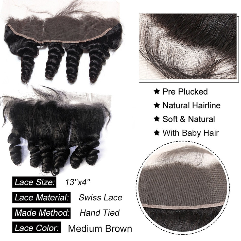 Thumbnail: Brazilian Loose Wave Bundles With Frontal Human Hair Extensions Loose Deep Bund