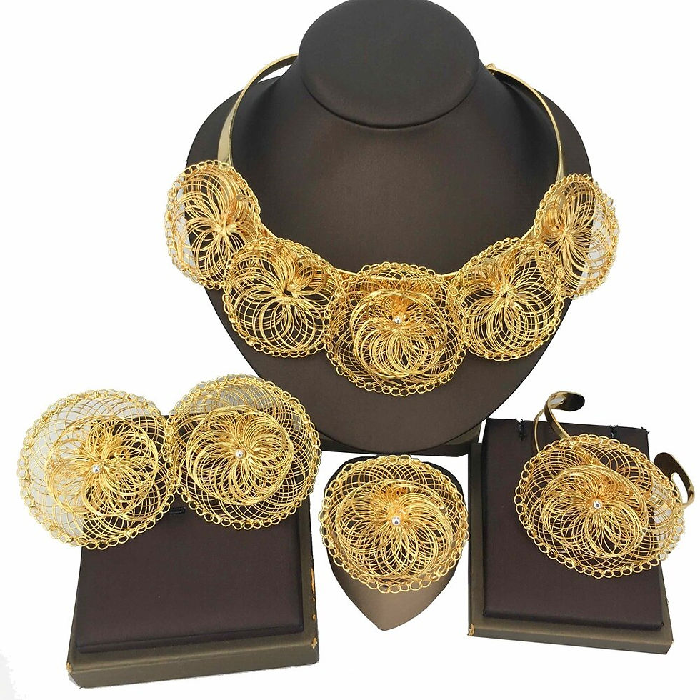 Thumbnail: Brazilian Huge Flower Necklace Fine Luxury Quality African Bride Jewelry Set Fo