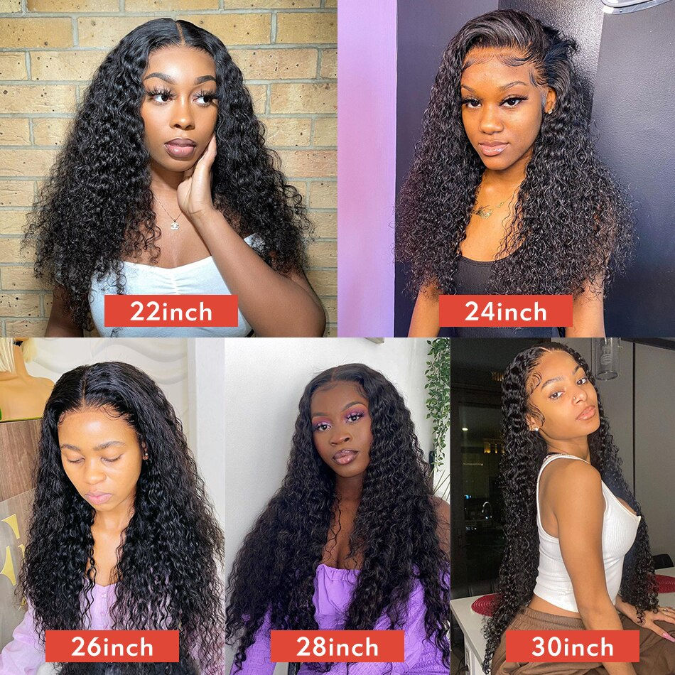 Thumbnail: 30 32 Inch Deep Wave Frontal Wig Human Hair 13x4 Curly Lace Front Wig Full Tran