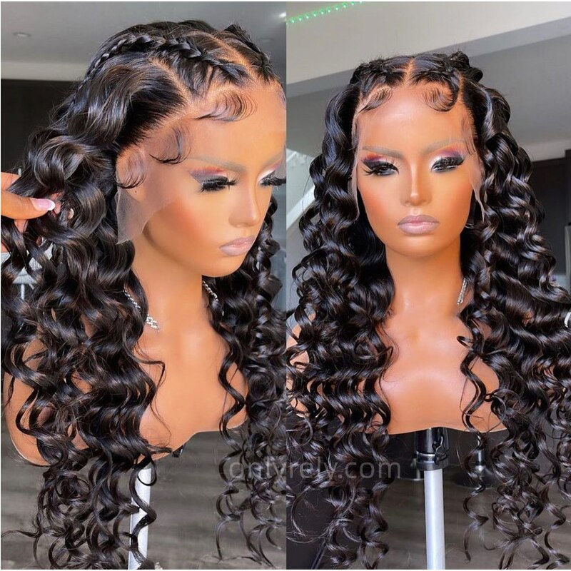 Thumbnail: 180%Density 26Inch  Natural Black Long Soft Natural Wave Preplucked Lace Front 