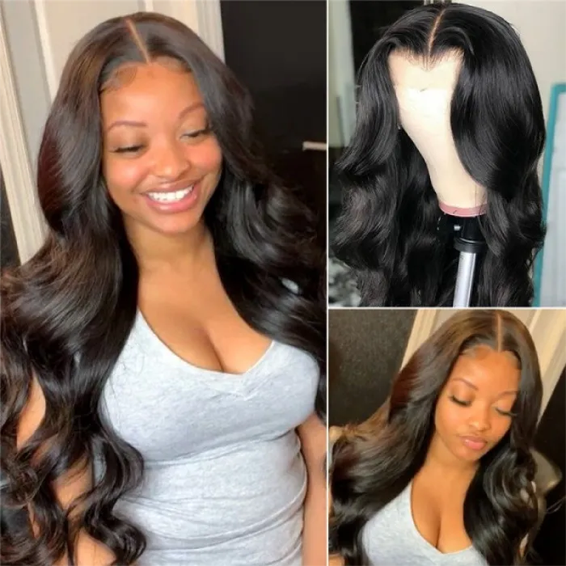 Thumbnail: Black Body Wave Wig Synthetic Hair Lace Wigs For Women Glueless Natural Hairlin