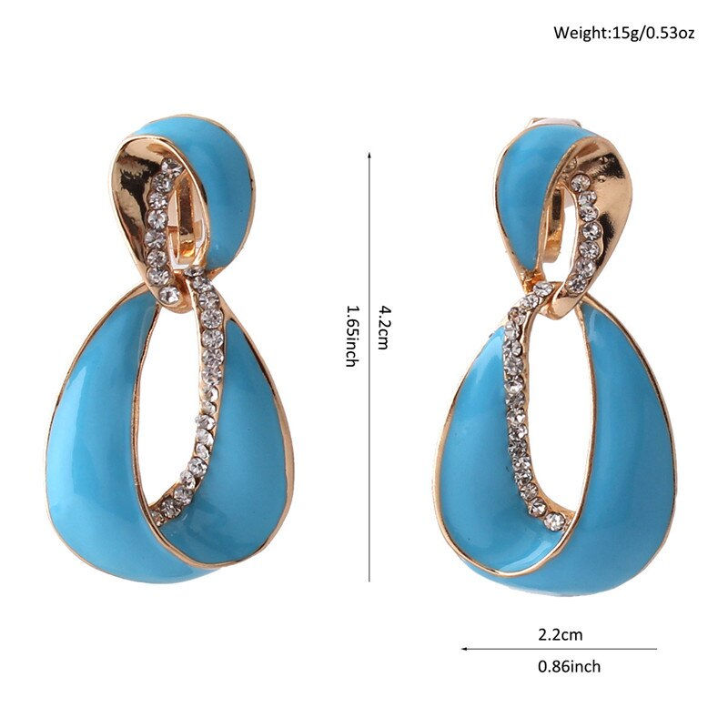 Thumbnail: Rhinestone Enamel Geometric Hollow-out Clip on Earrings No Pierced Elegant Ear 