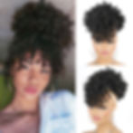 Thumbnail: Synthetic Short Afro Puff Bun Ponytail African American Wrap Black Gray Fake Po