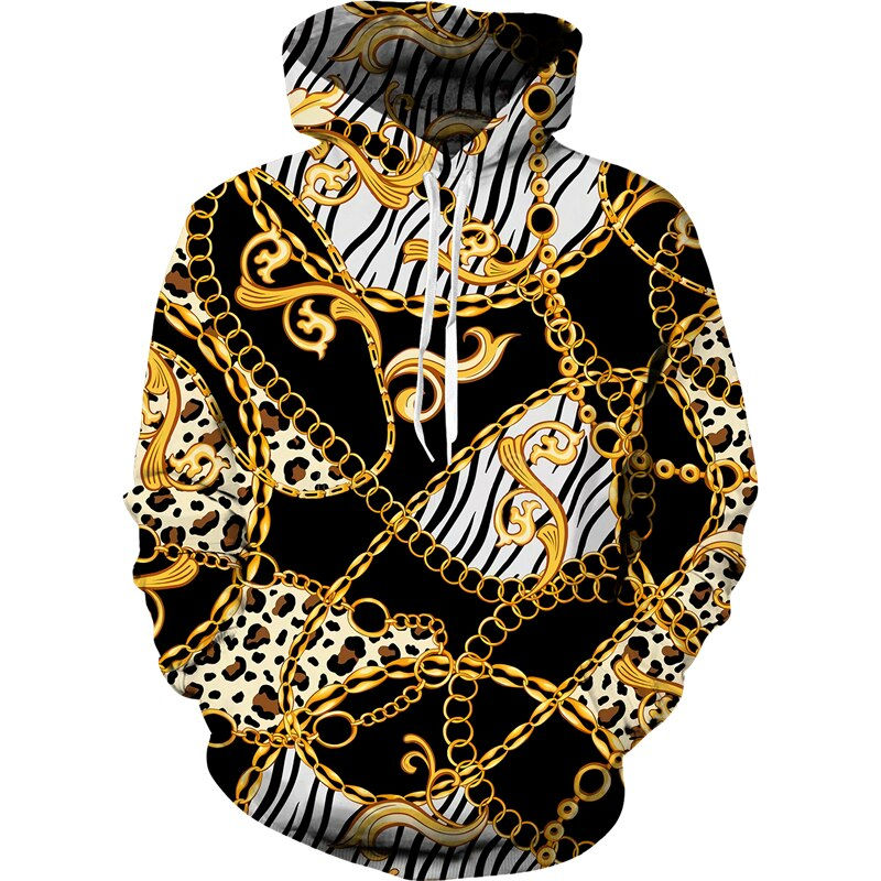 Thumbnail: Baroque Style 3D Printed Crown Golden Chain Hoodie/Pants/Suit Casual Men's Pull