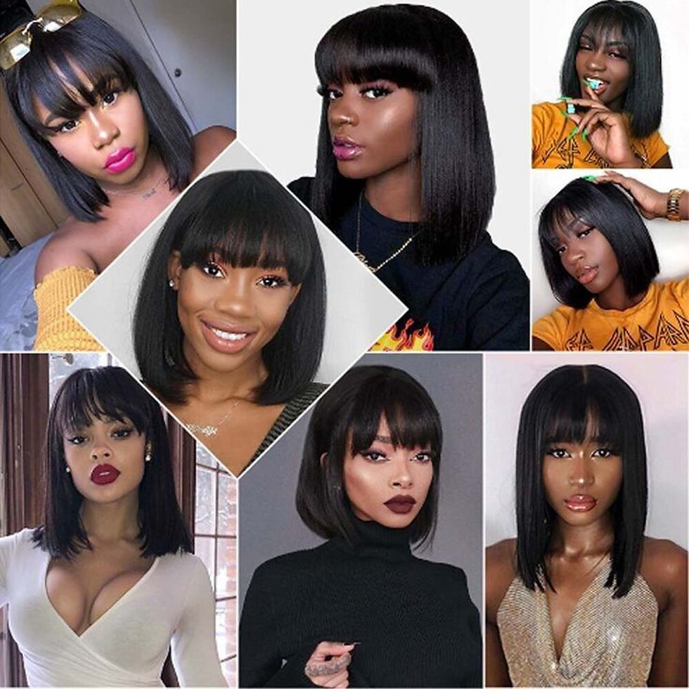 Thumbnail: Straight Wig With Bangs Fringe Bob Human Hair Wig For Women Brazilian Remy Hair
