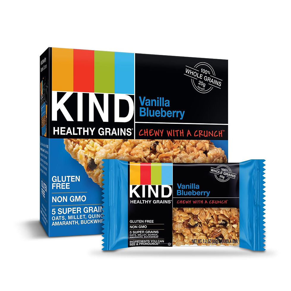 KIND Bars, Vanilla Blueberry Healthy Grains Bar, Gluten free, 1.2 oz, 5 Snack B