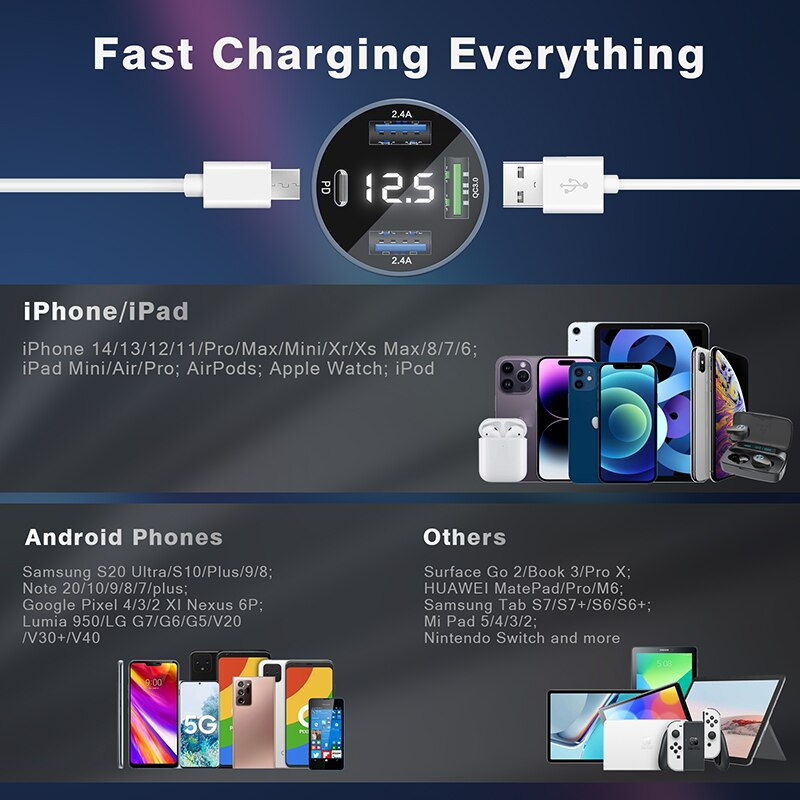 Thumbnail: Olaf 66W PD Car Charger Fast Charging 4 Ports USB Type C QC 3.0 Quick Charge Ca