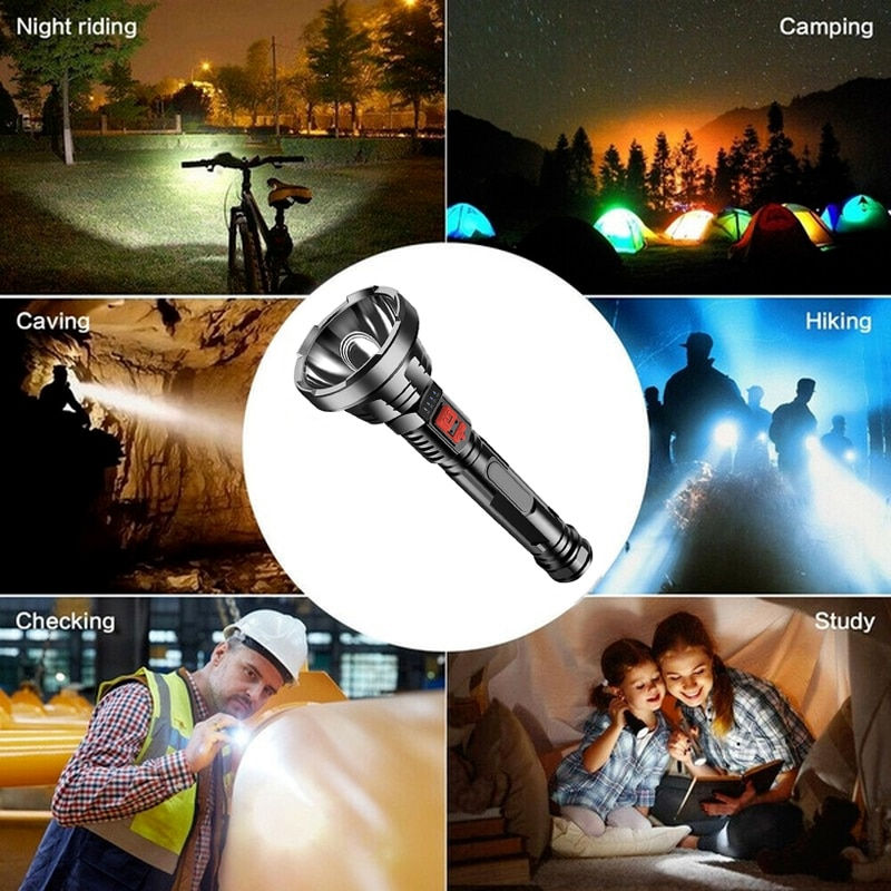 Thumbnail: Big Strong Light LED Flashlight USB Rechargeable Tactical Hunting Camping Lante