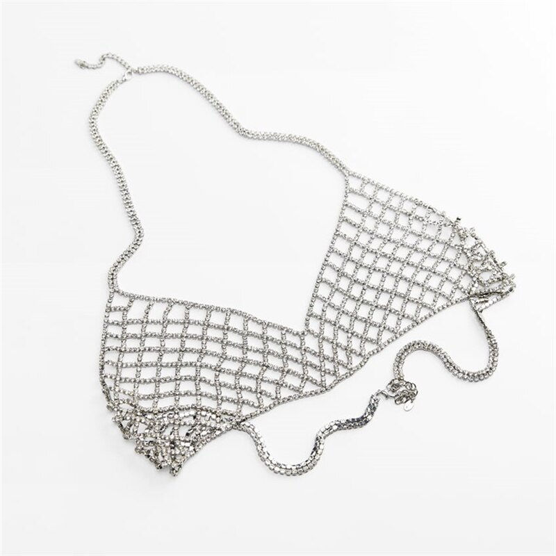 Thumbnail: Exquisite Fashion Sparkling Rhinestone Mesh Chest Chain Boho Summer Beach Ball 