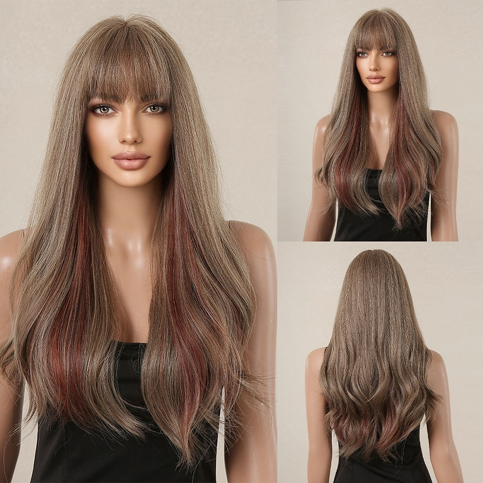 Thumbnail: Brown Blonde Long Wavy Synthetic Wigs for Women Natural Wave Hair Wigs with Ban