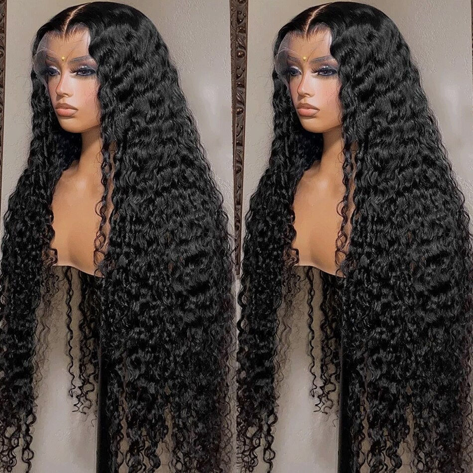 Thumbnail: 13x4 Deep Wave Frontal Wig Human Hair Brazilian Deep Curly Transparent Human Ha