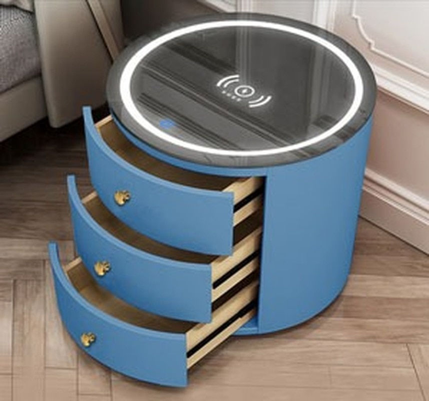 Thumbnail: Round Bedside Table Nightstands Intelligent Password Fingerprint Wireless Charg