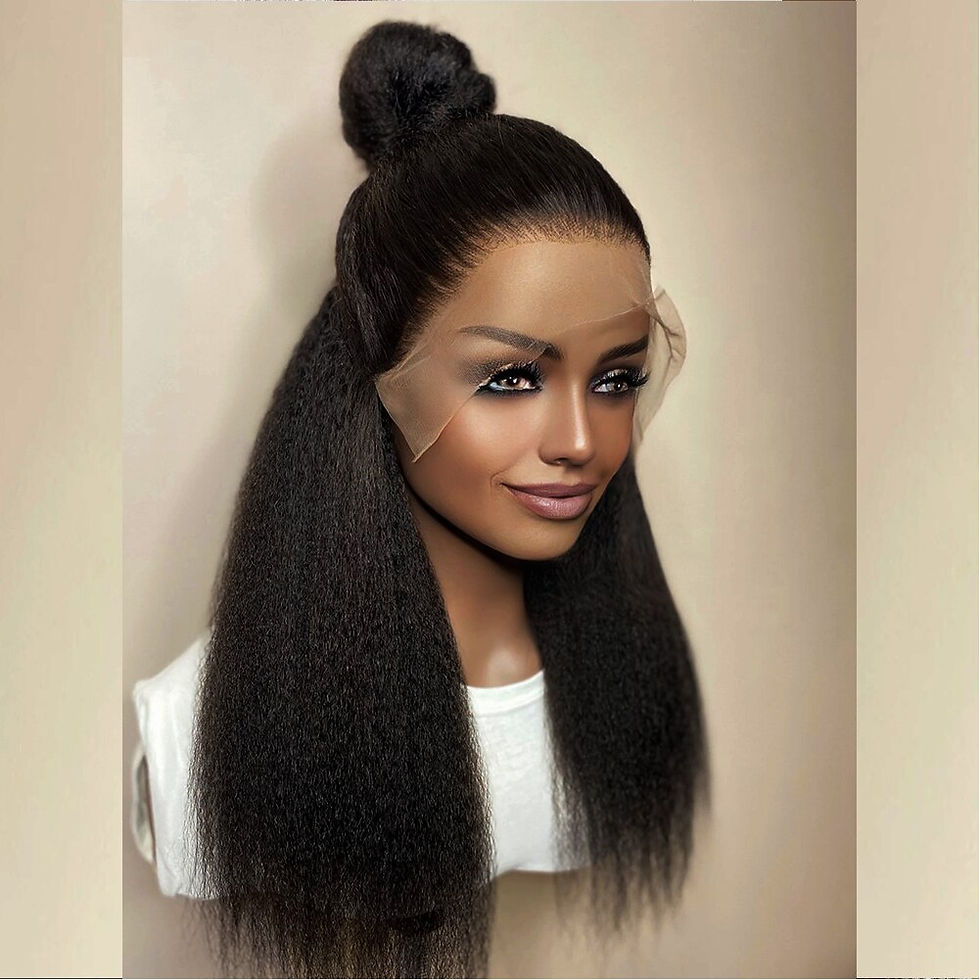 Thumbnail: Soft Long 28inches Natural Black 180Density Yaki Kinky Straight Deep Lace Front