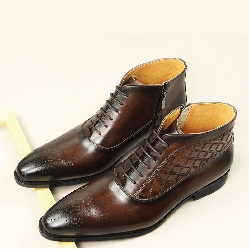 Thumbnail: Summer men's Leather  Black Brown Solid Designer Luxury Business Handmade New F