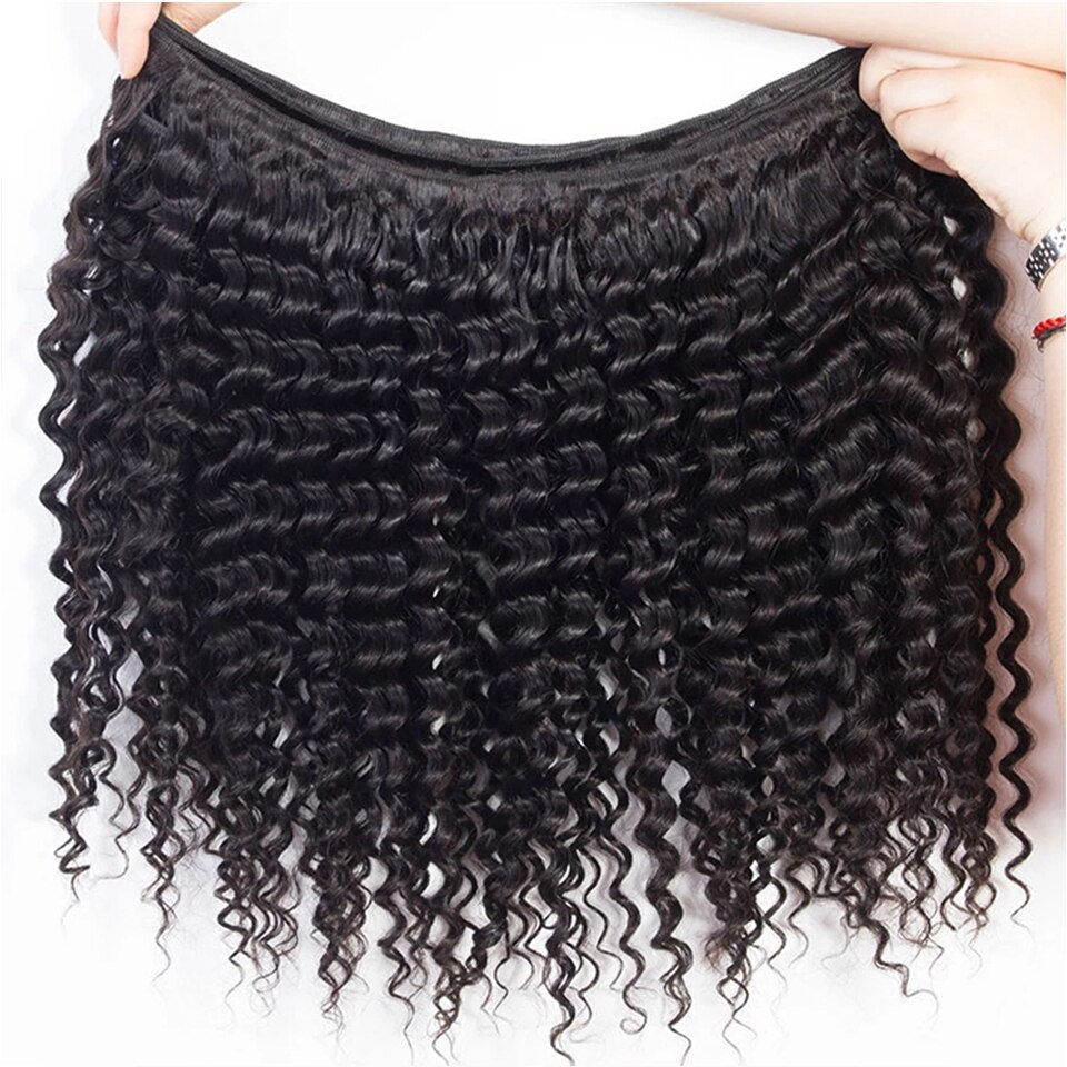 Thumbnail: Deep Wave Bundles Human Hair 30 32 Inch Brazilian Weaving Natural Black 3 4 Bun