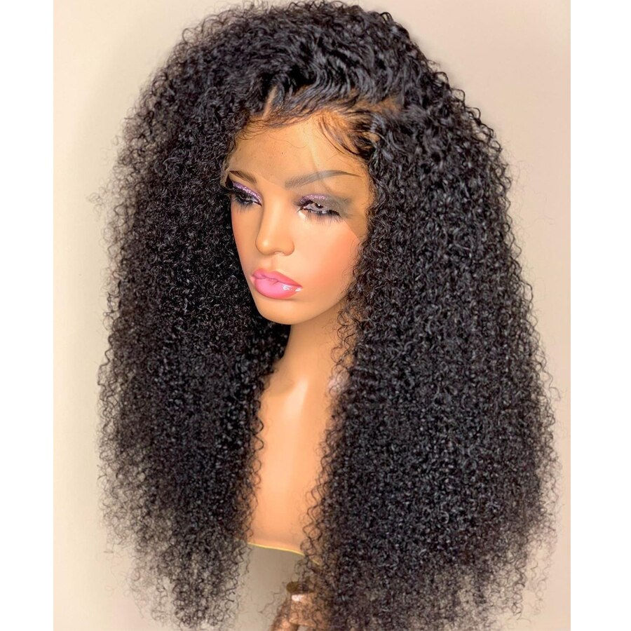 Thumbnail: Long Kinky Curly Lace Wigs For Black Women 180 Density Black Wig Pre Plucked Ba