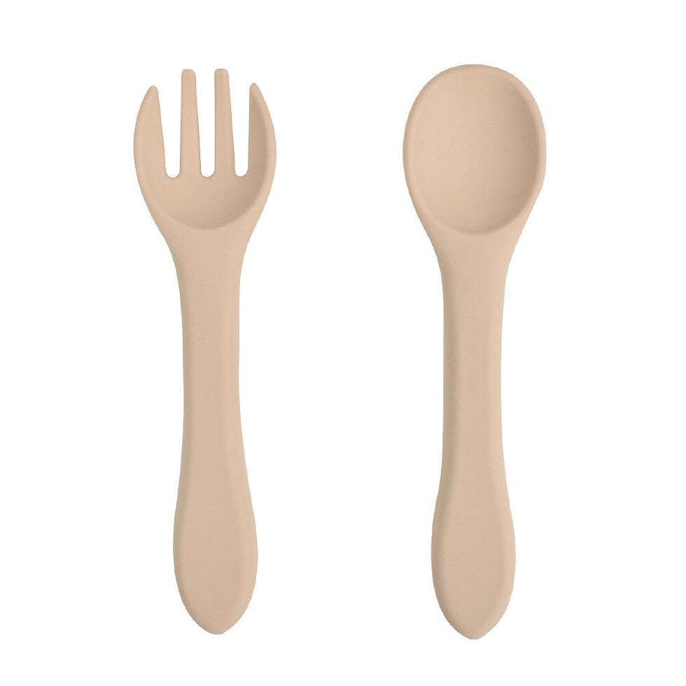 Thumbnail: 2pcs Candy Color Baby Soft Silicone Spoon Fork Baby Learning Feeding Accessorie