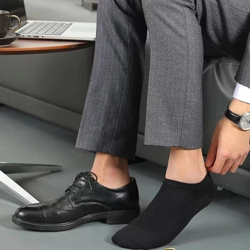 Thumbnail: 10 Pairs Men's Cotton Boat Socks New Style Black White Grey Business Men Stocki