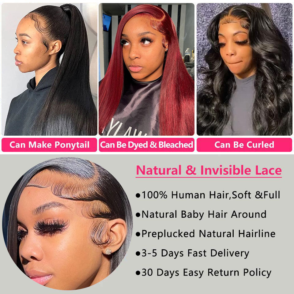 Thumbnail: 360 Full Lace Wig Human Hair Pre Plucked Hairline Brazilian Lace Frontal Wig 10