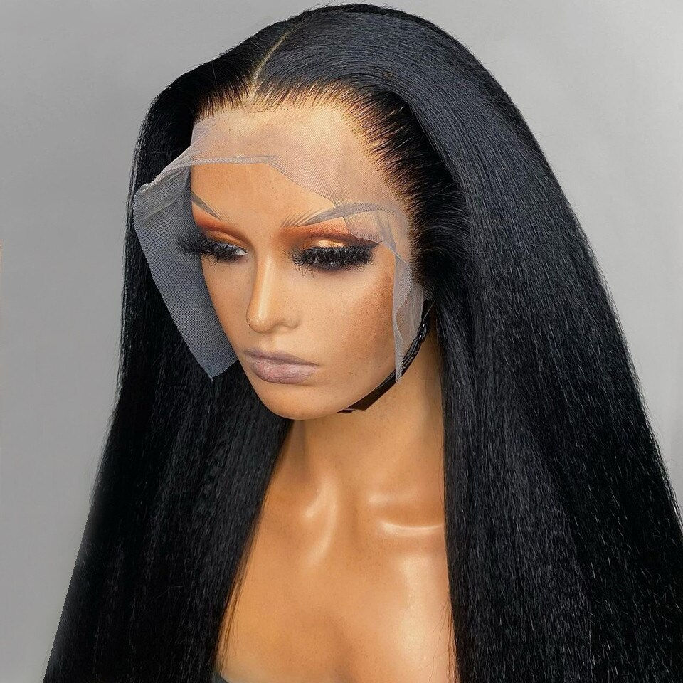 Thumbnail: Natural Black Soft Long 28inches 200Density Yaki Kinky Straight Deep Lace Front