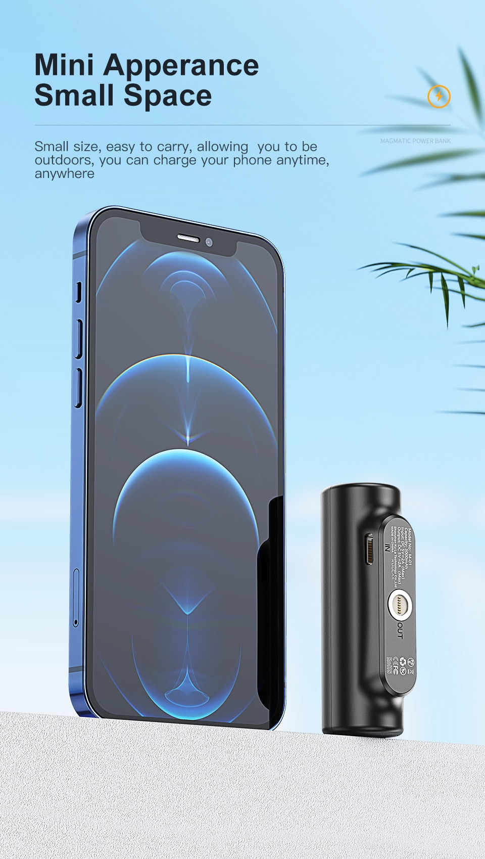 Thumbnail: New 3000mAh Mini Power Bank LED Display External Battery For 12 13 13Promax Por