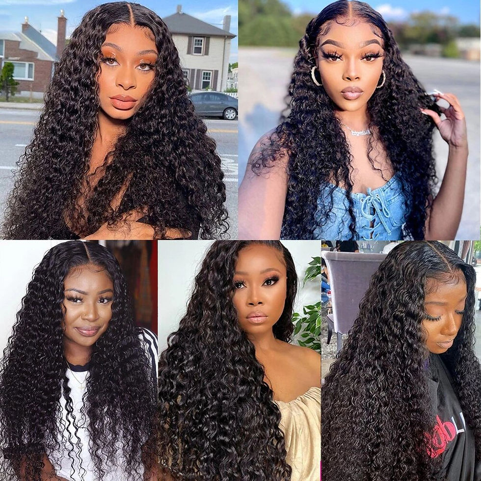 Thumbnail: 12A Water Wave Bundles With Closure Frontal Peruvian Deep Curl Wet and Wavy Bun