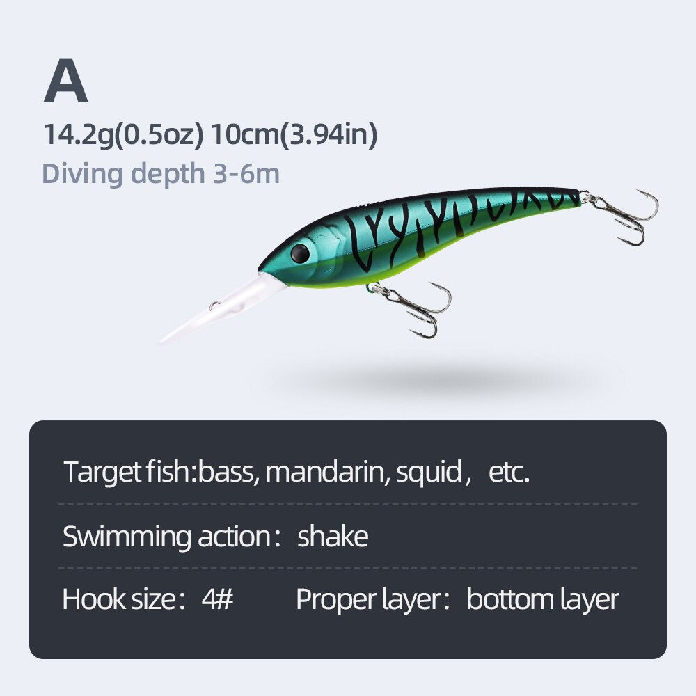HANDING Deep Diving Minnow Fishing Lures 8cm/8g 9cm/9.3g 10cm/14.2g Long Castin