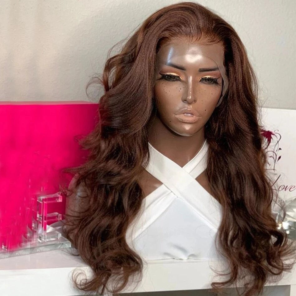 Thumbnail: Soft Preplucked 26 Inch Long 180%Density Glueless Brown Body Wave Lace Front Wi