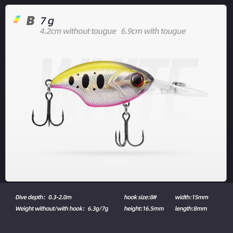 Thumbnail: HANDING Floating Slow Sinking Crankbait Lure 7g/4.2cm 10g/4.6cm 11.6g/5.1cm Min
