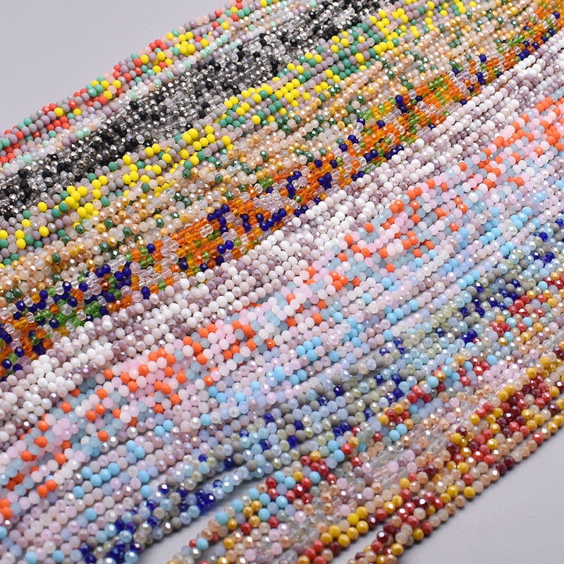 New Mixed Color 2mm 3mm 4mm Crystal Rondell Beads Faceted Glass Beads Loose Spa