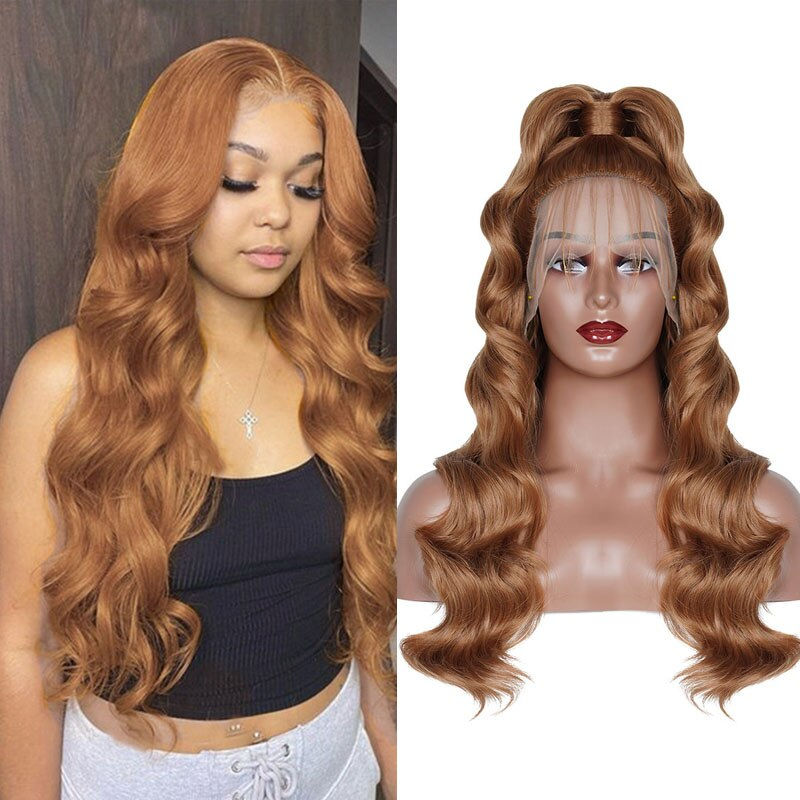 Thumbnail: Natural Black Body Wave Synthetic Lace Wigs For Women Glueless Lace Frontal Wig