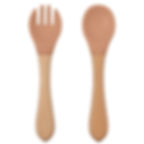 Thumbnail: 2PCS BPA Free Baby Silicone Spoon Fork Set Wooden Handle Baby Feeding Spoon For