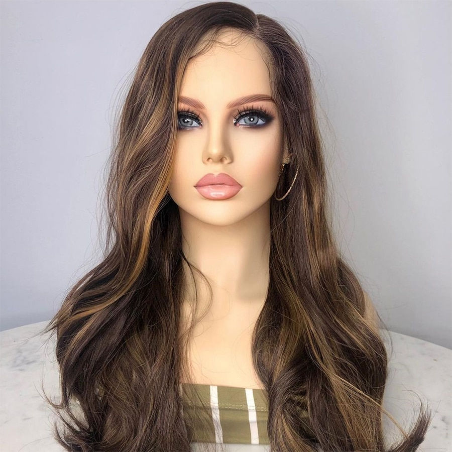 Thumbnail: Highlight Ombre Ash Blonde 26 Inch Long Body Wave 13x4 Lace Front Wig For Black