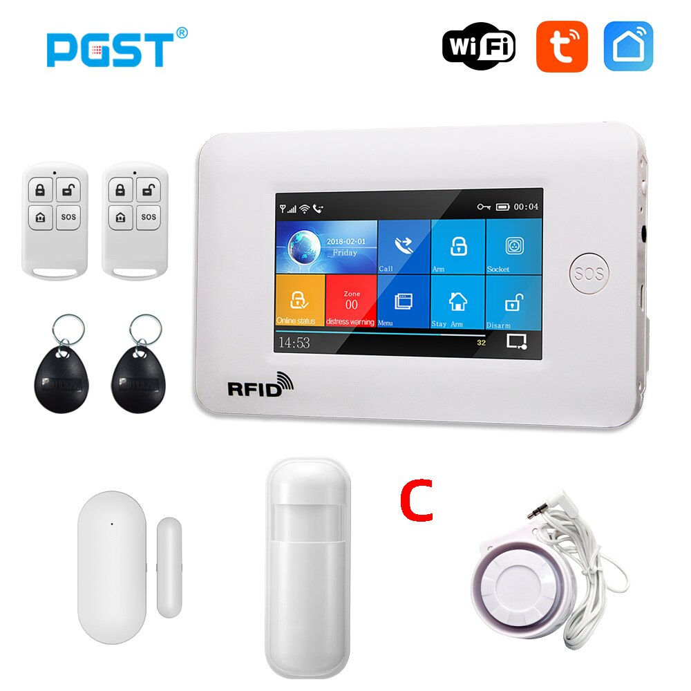 PGST 433MHz All Screen Wireless WIFI GSM RFID Card Burglar Alarm System Smart H